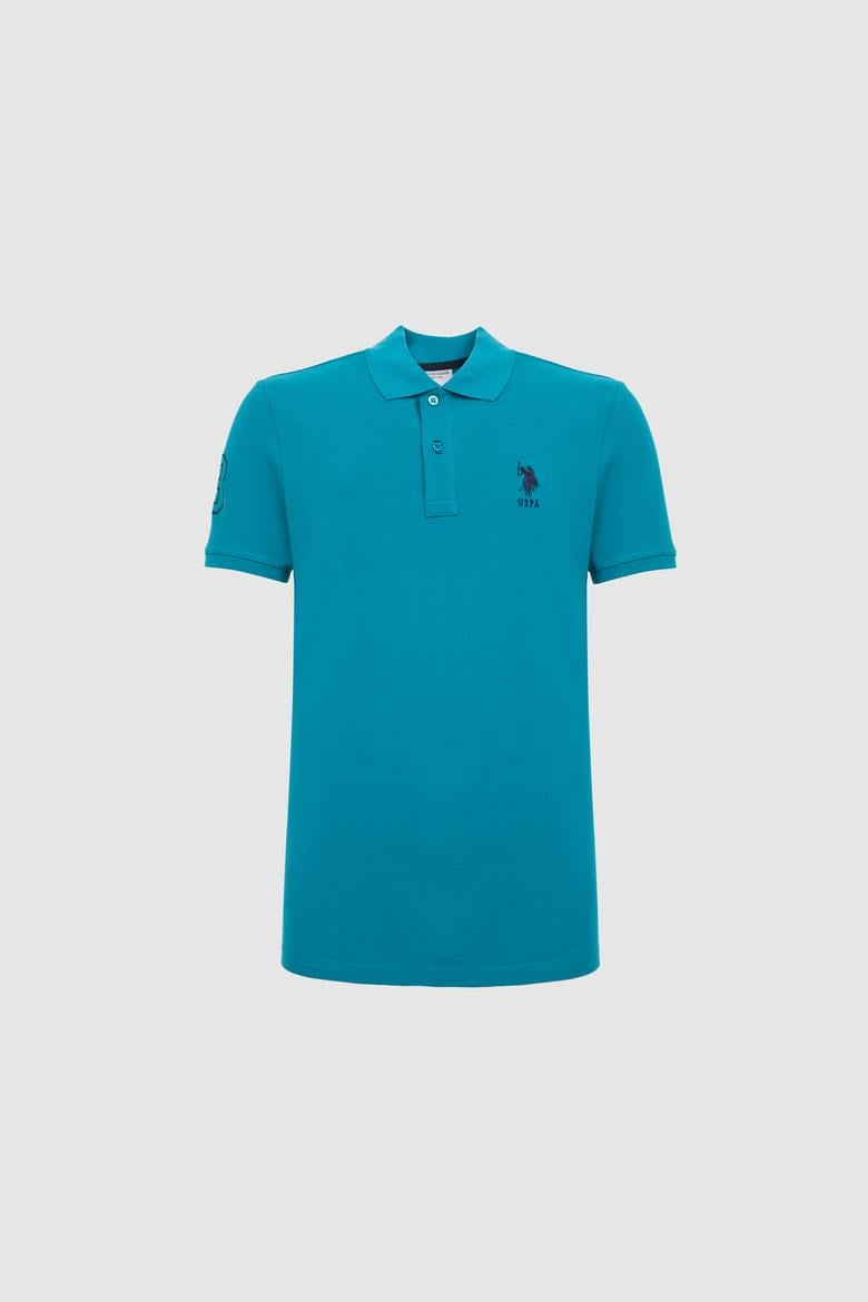 Erkek Slim Fit Polo Yaka Petrol Basic Tişört - 50326920254