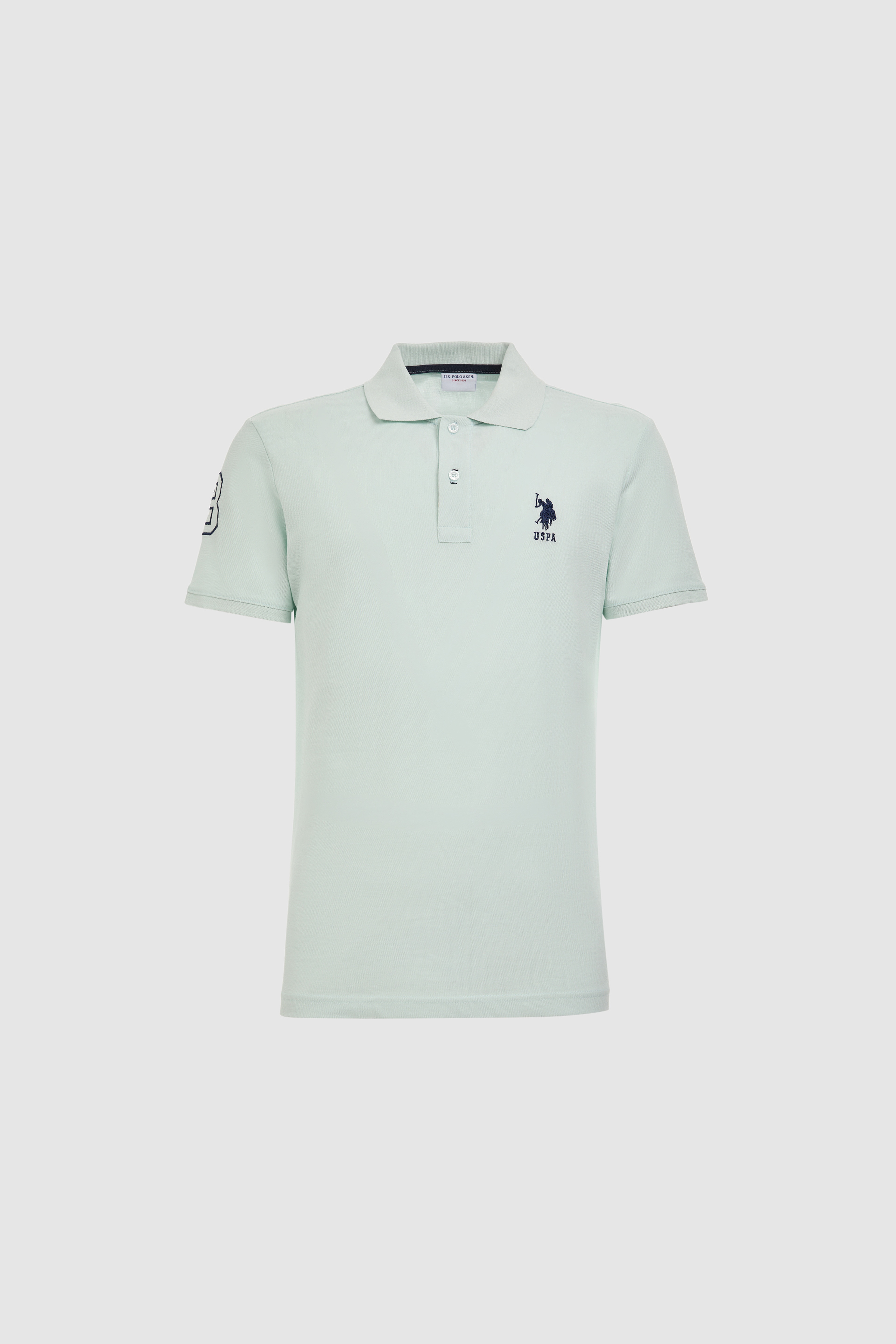 Erkek Slim Fit Polo Yaka Su Yeşili Basic Tişört - Image 7