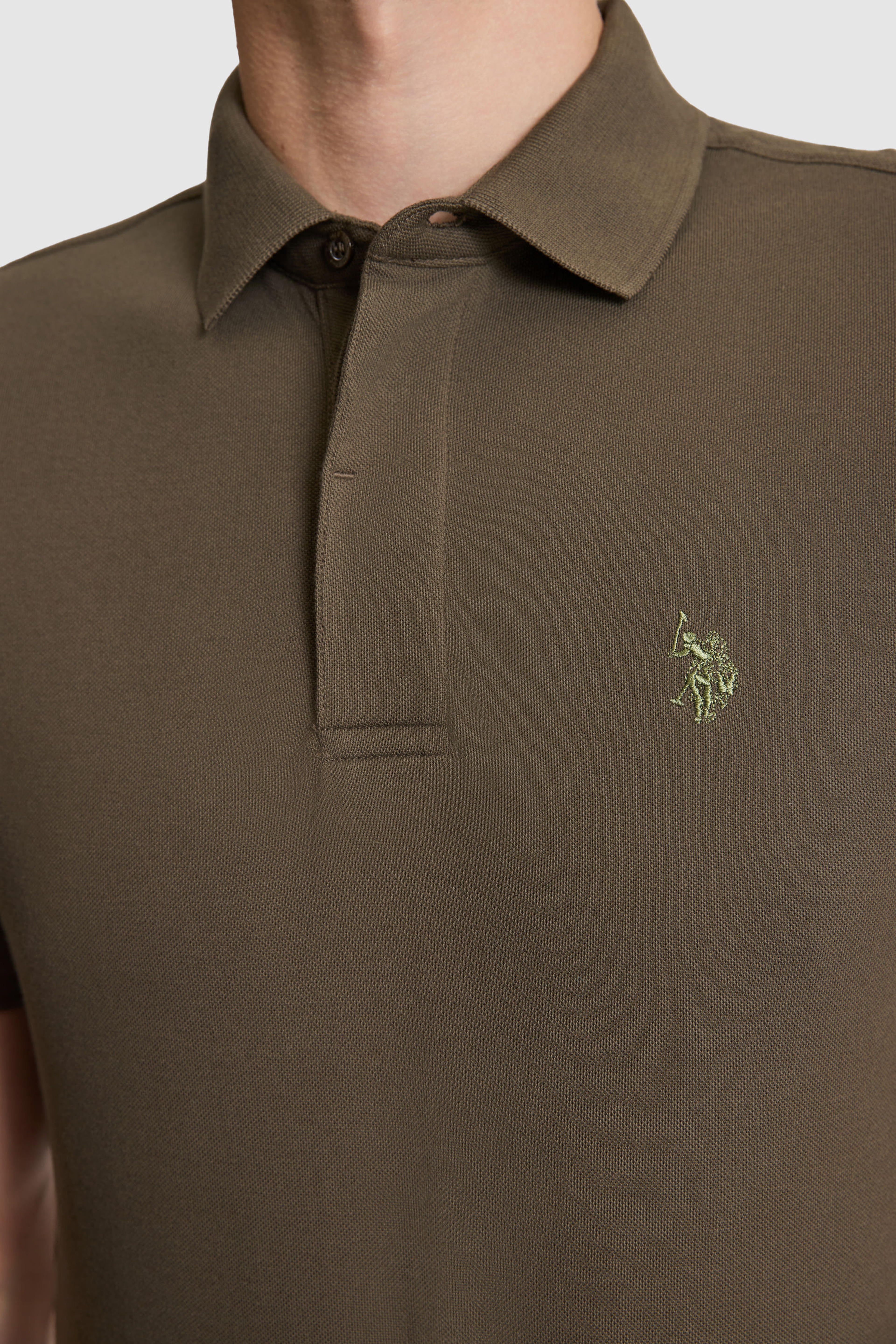 Erkek Koyu Haki Slim Fit Polo Yaka Basic Tişört - Image 6