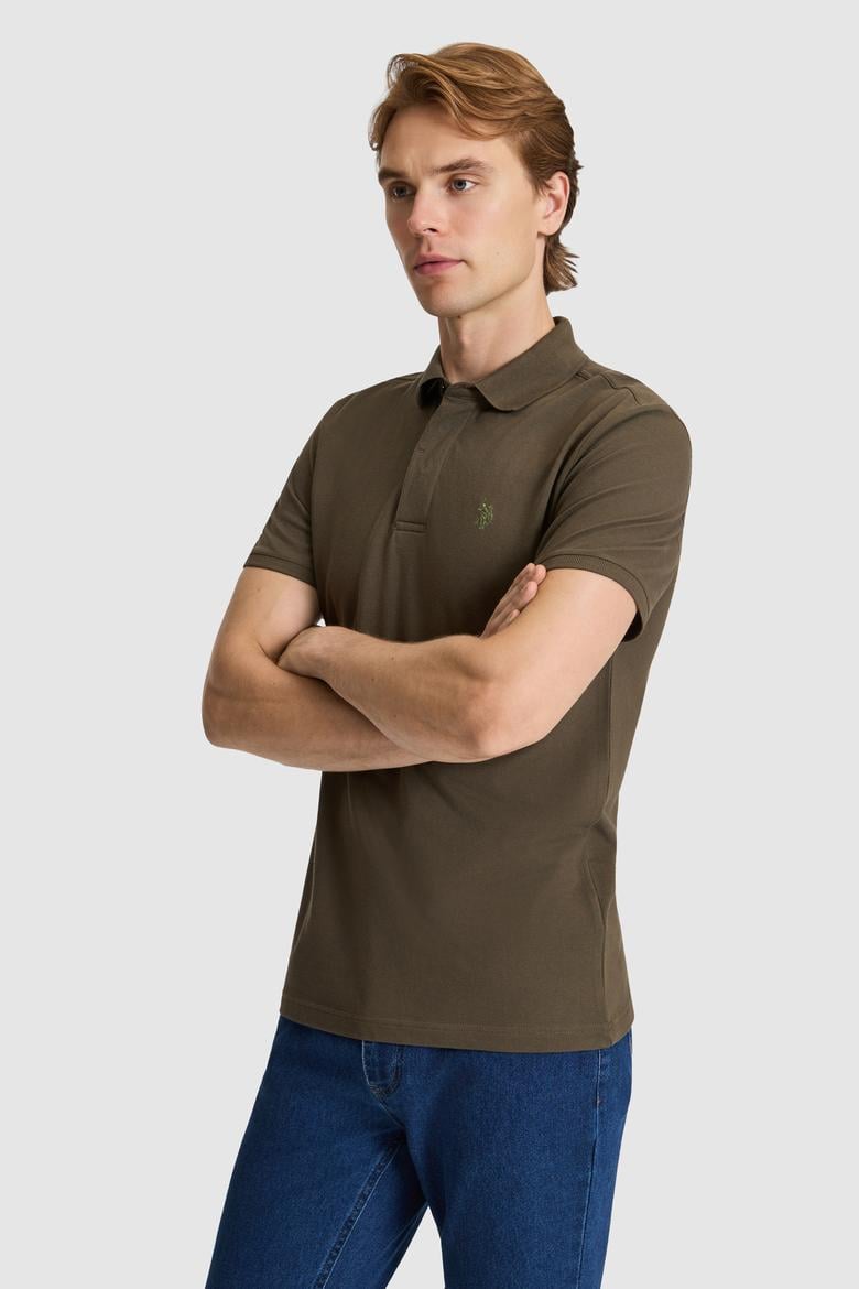 Erkek Koyu Haki Slim Fit Polo Yaka Basic Tişört - 50327003117