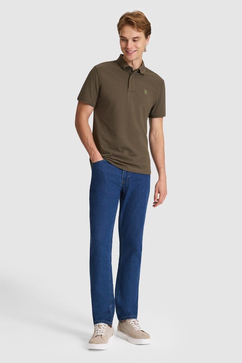 Erkek Koyu Haki Slim Fit Polo Yaka Basic Tişört - 50327003117