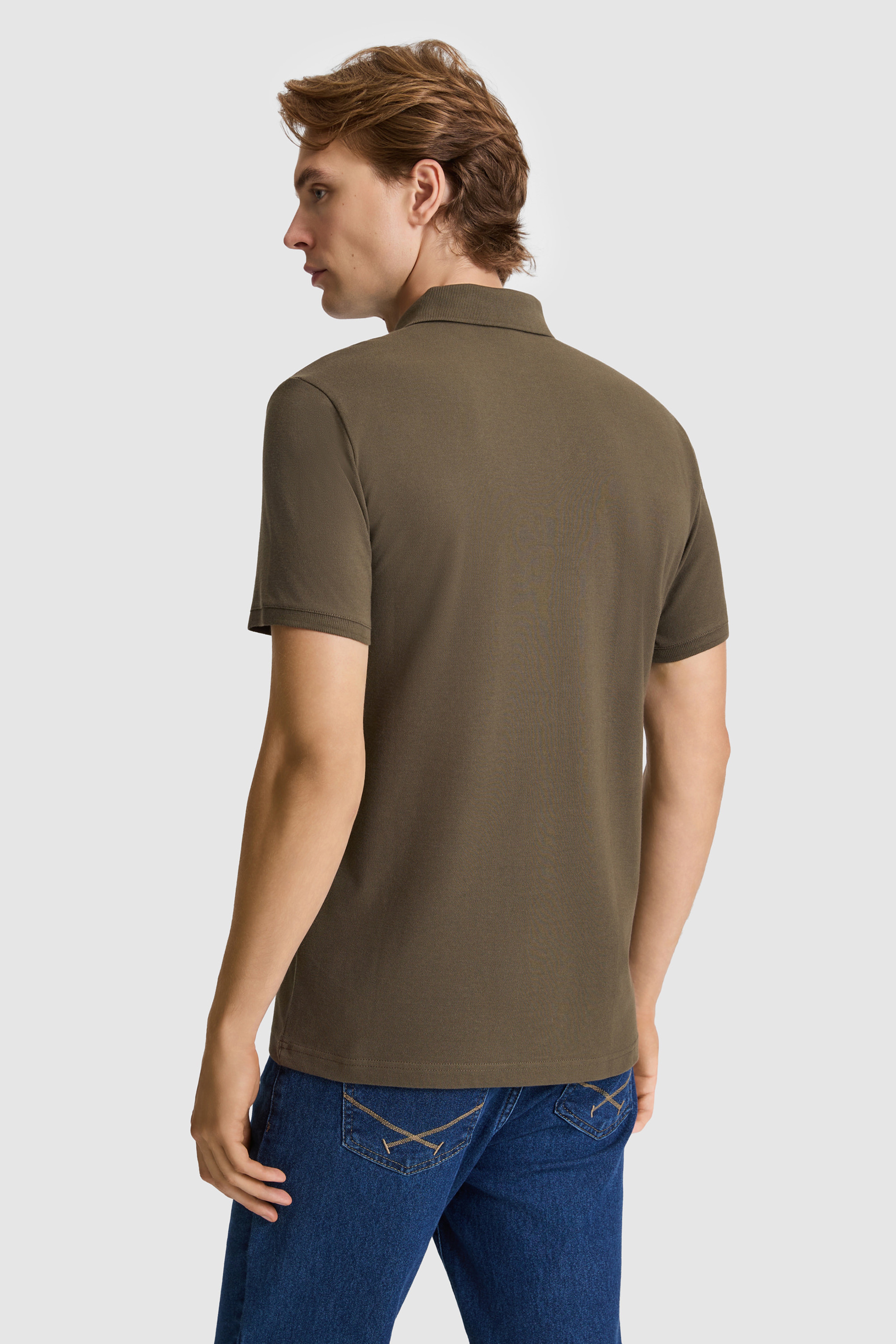 Erkek Koyu Haki Slim Fit Polo Yaka Basic Tişört - Image 5