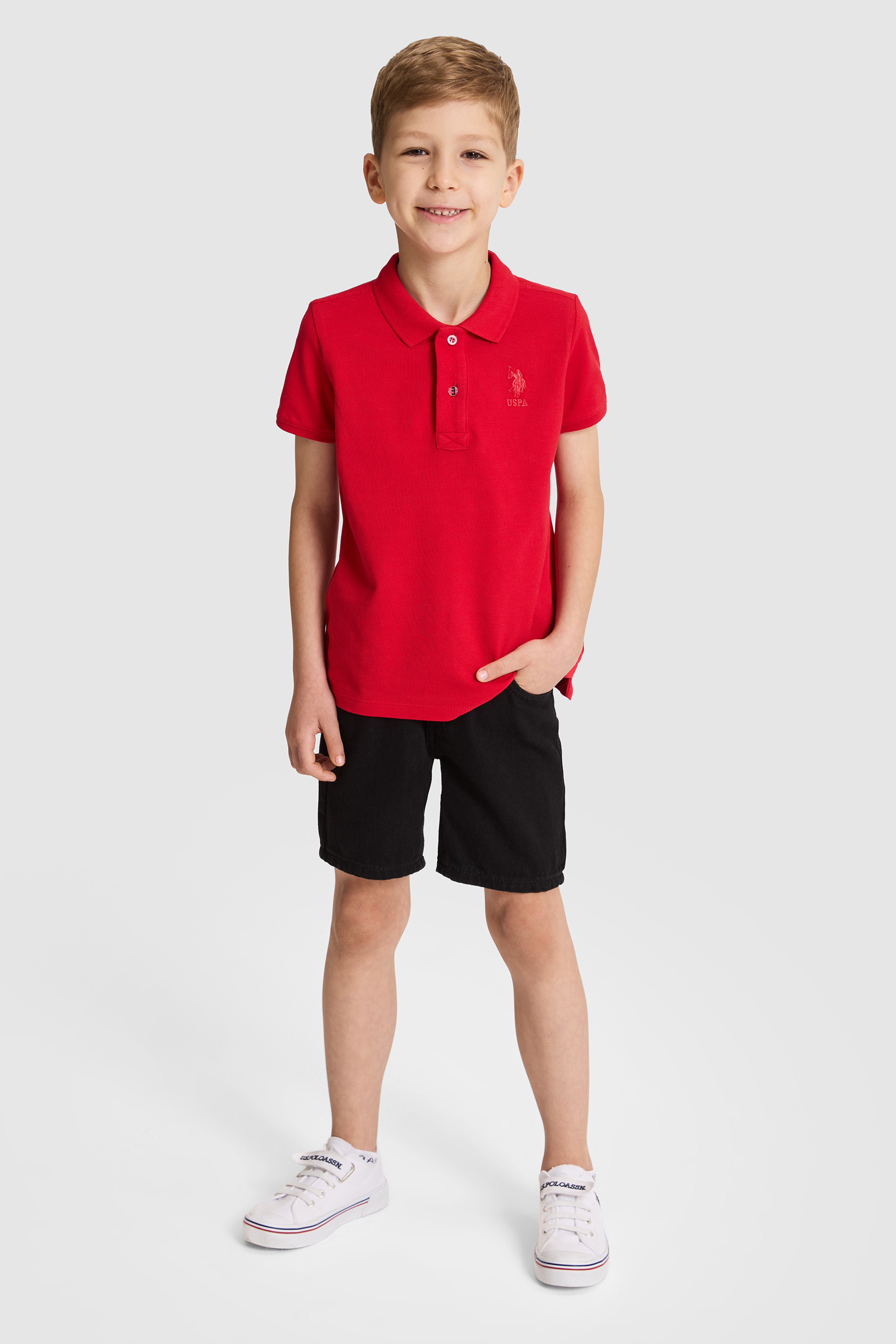 Erkek Çocuk Kırmızı Polo Yaka Basic Tişört - Image 4