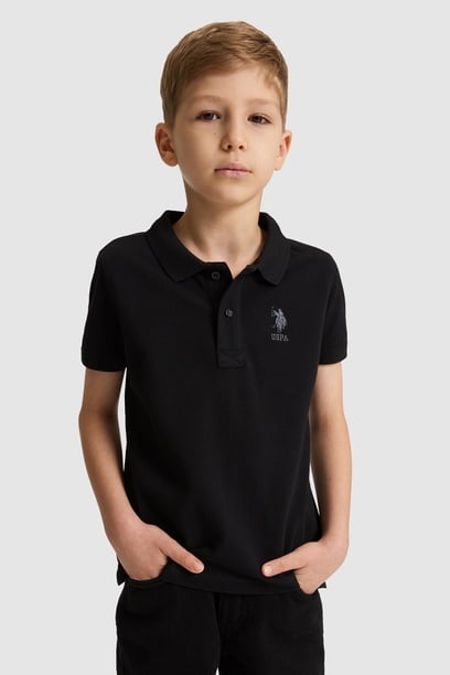 Erkek Çocuk Siyah Polo Yaka Basic Tişört