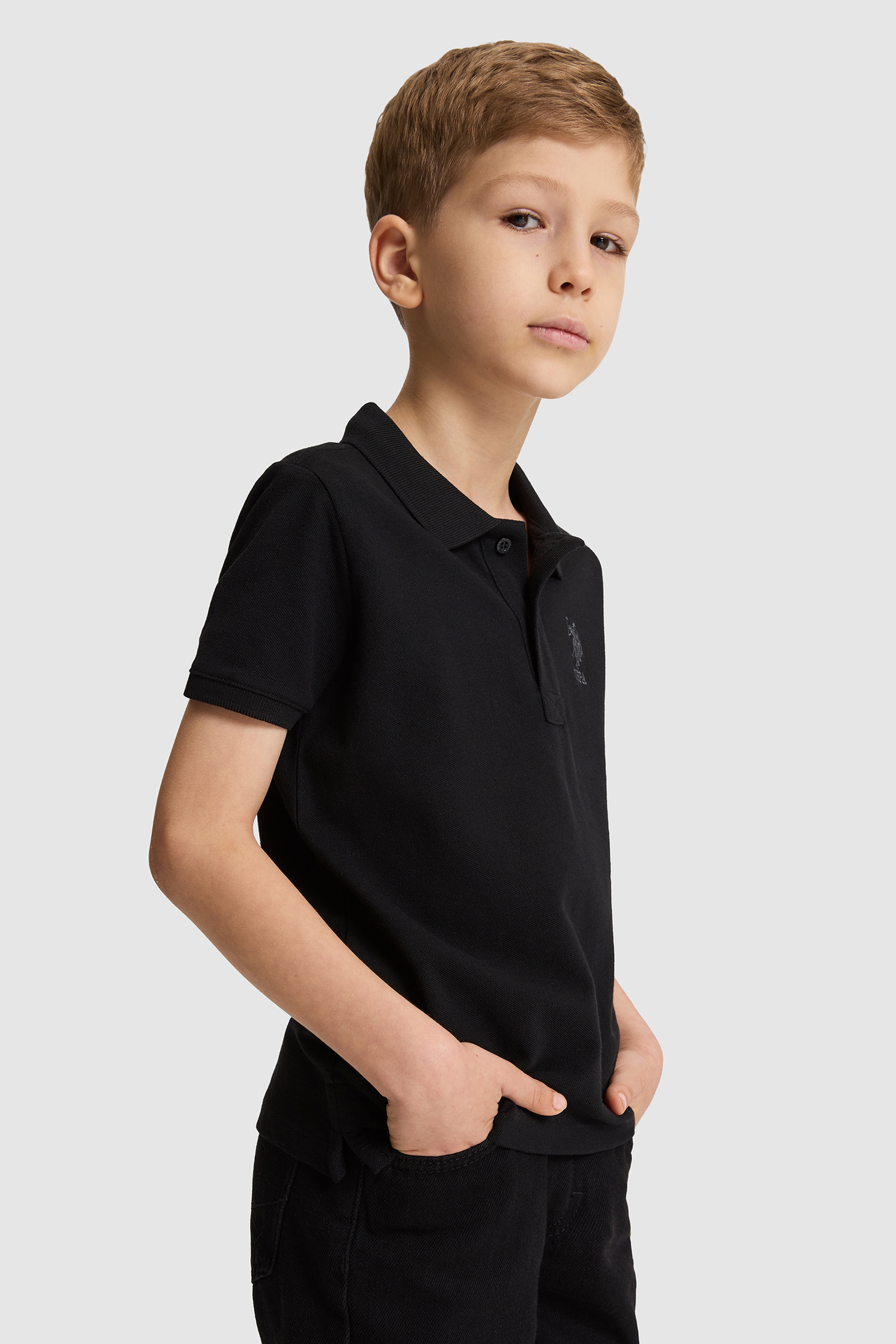 Erkek Çocuk Siyah Polo Yaka Basic Tişört - Image 3