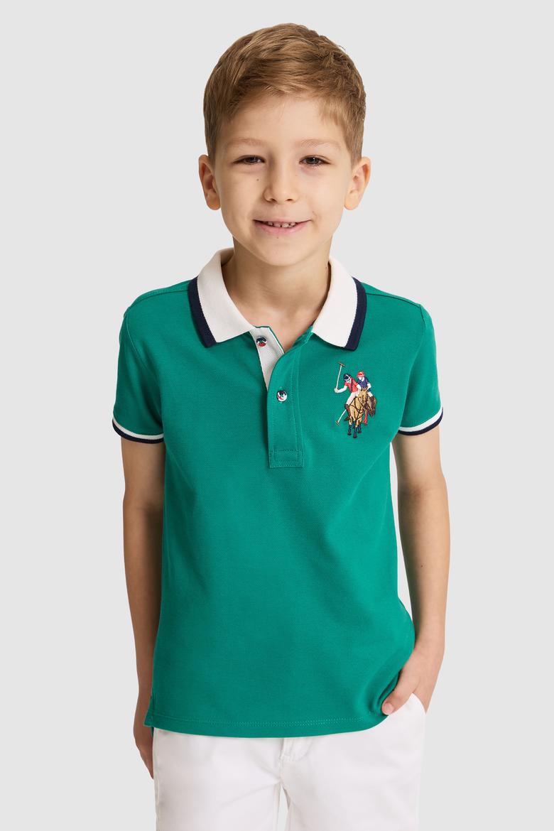 Erkek Çocuk Koyu Yeşil Polo Yaka Basic Tişört