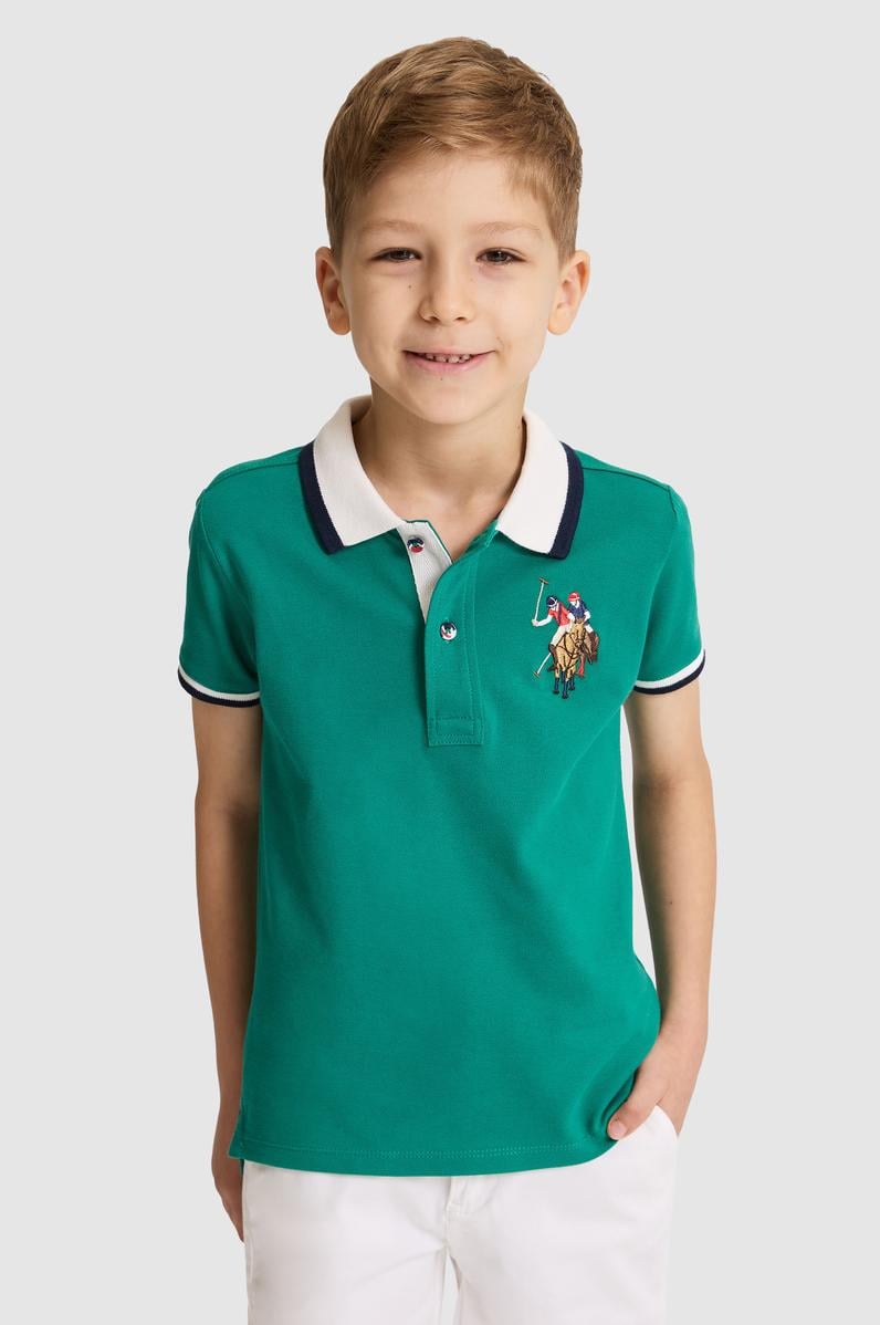 Erkek Çocuk Koyu Yeşil Polo Yaka Basic Tişört