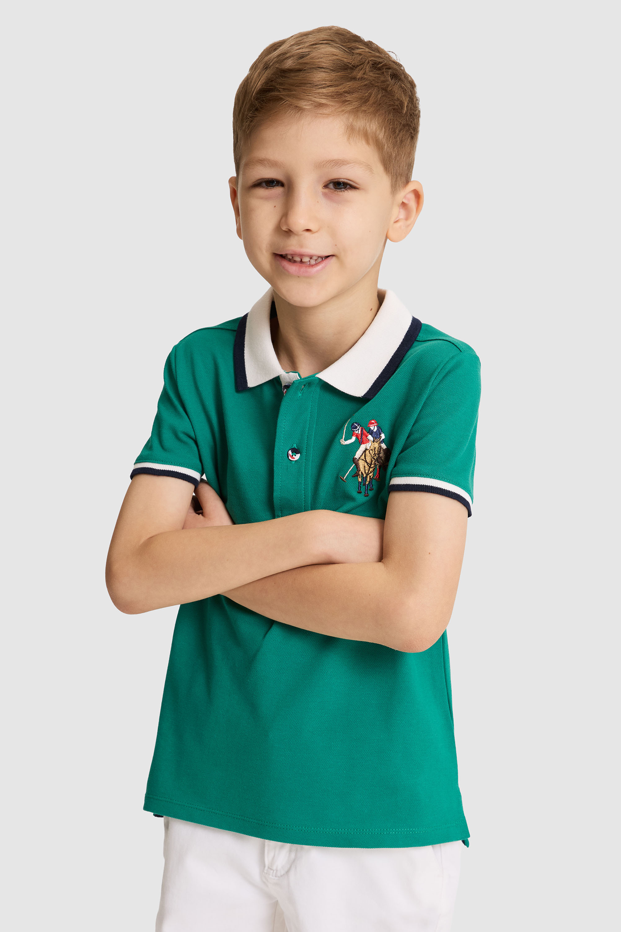 Erkek Çocuk Koyu Yeşil Polo Yaka Basic Tişört - 50320095054