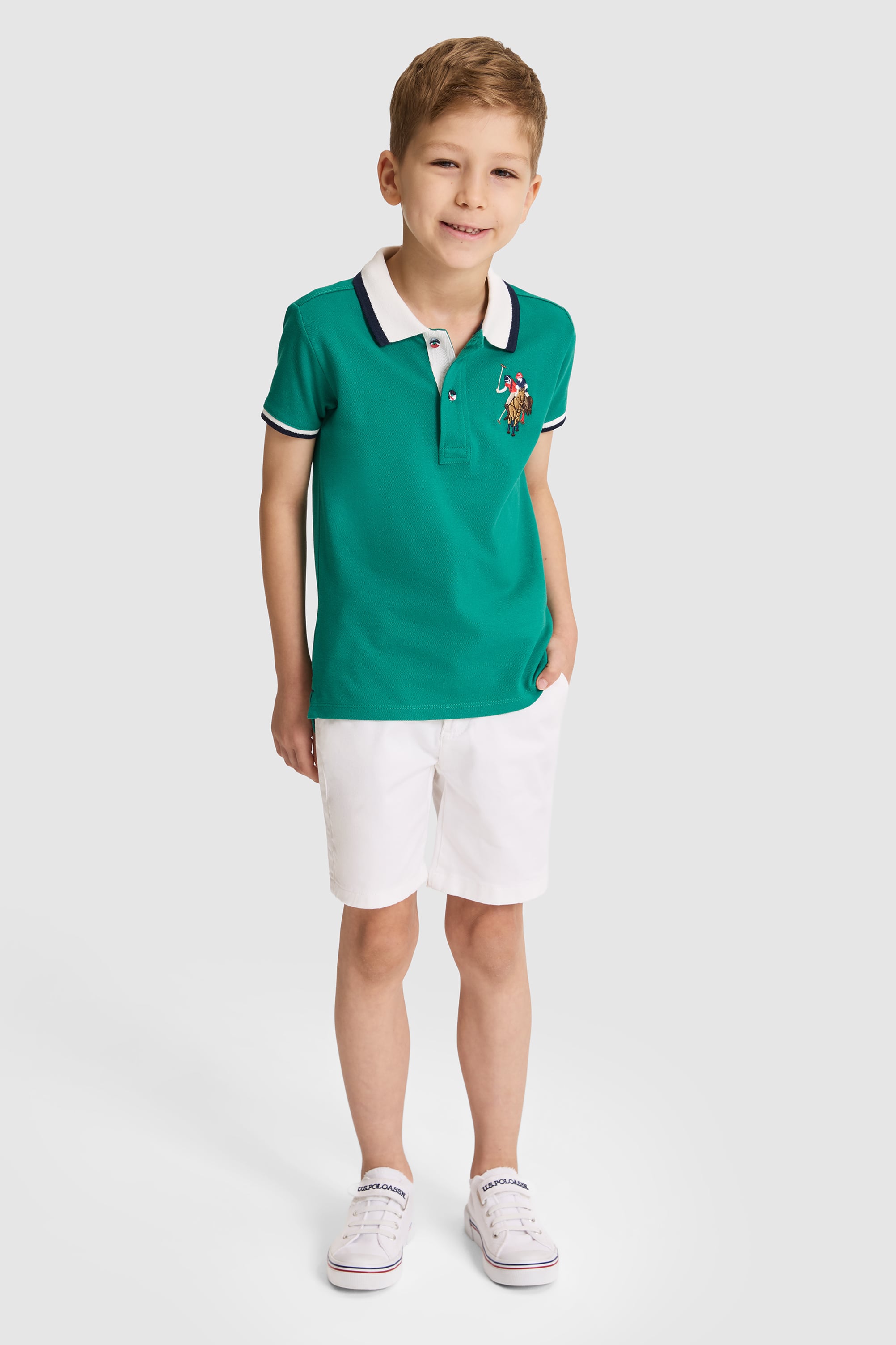 Erkek Çocuk Koyu Yeşil Polo Yaka Basic Tişört - 50320095054