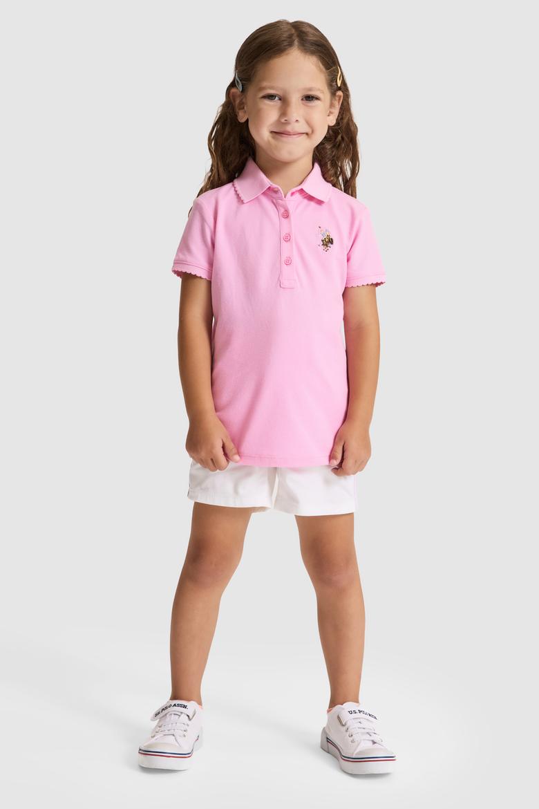 Kız Çocuk Pembe Polo Yaka Basic Tişört - 50325592025