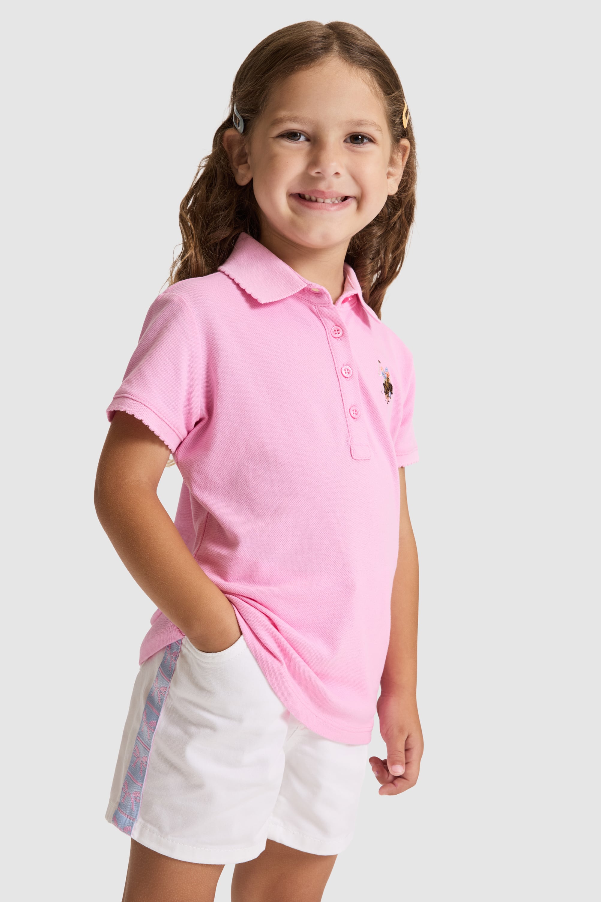 Kız Çocuk Pembe Polo Yaka Basic Tişört - 50325592025
