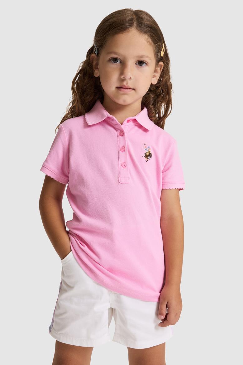 Kız Çocuk Pembe Polo Yaka Basic Tişört