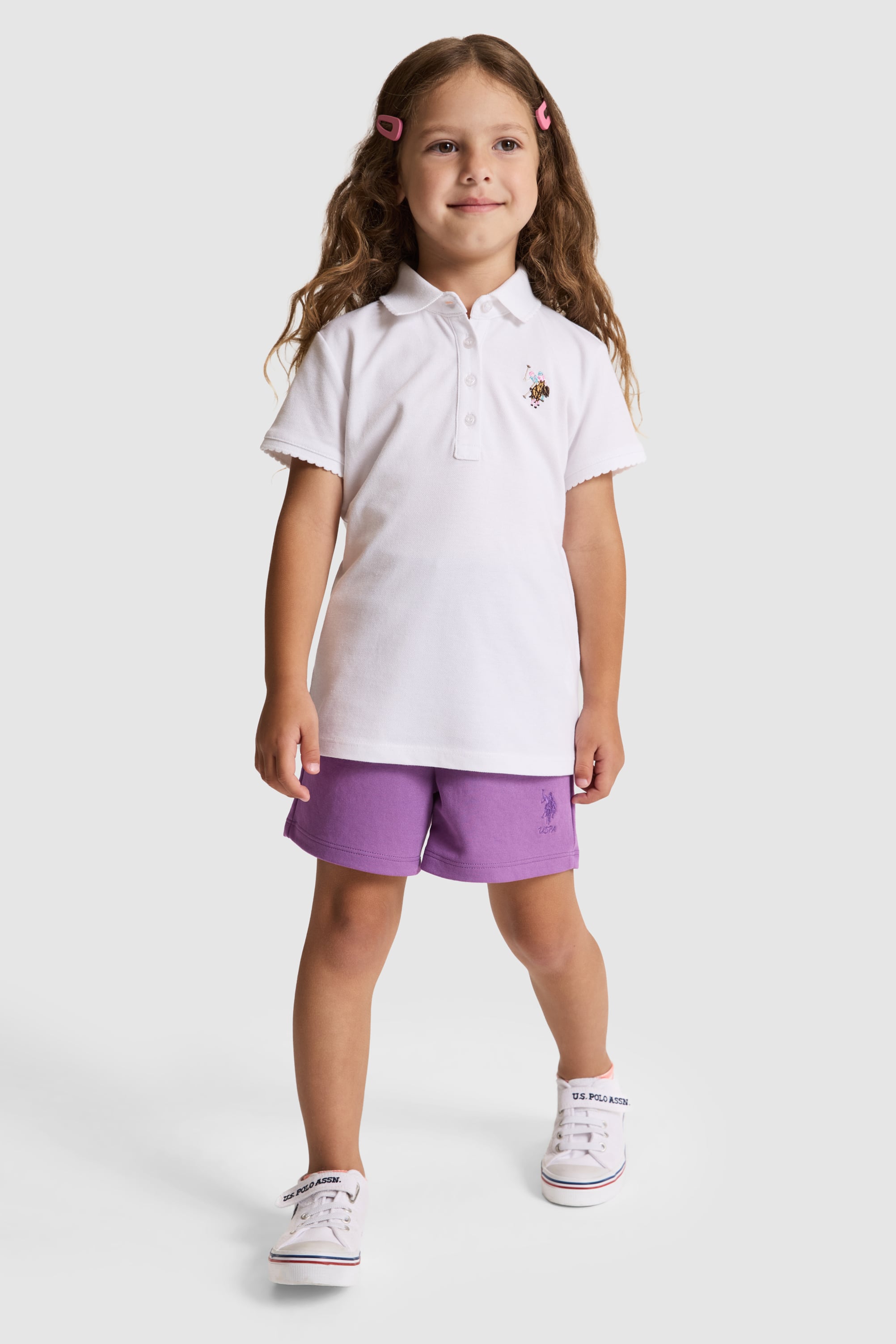 Kız Çocuk Beyaz Polo Yaka Basic Tişört - 50325592008