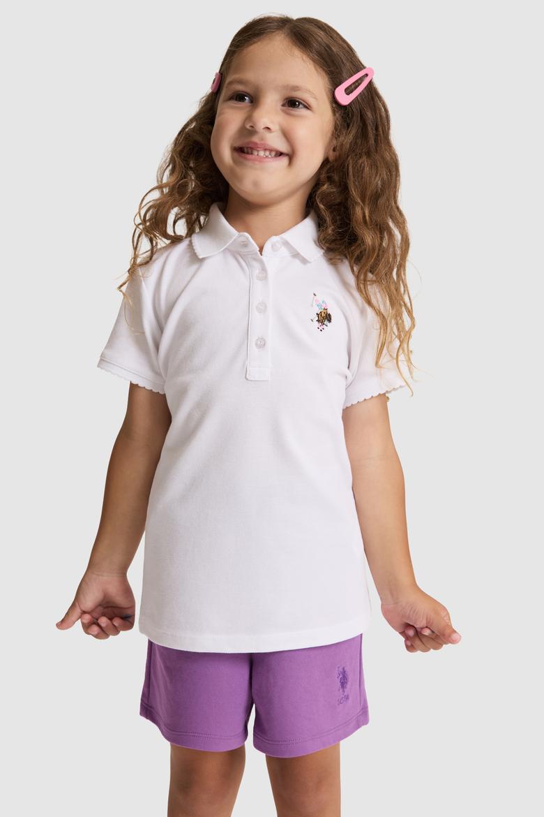 Kız Çocuk Beyaz Polo Yaka Basic Tişört - 50325592008