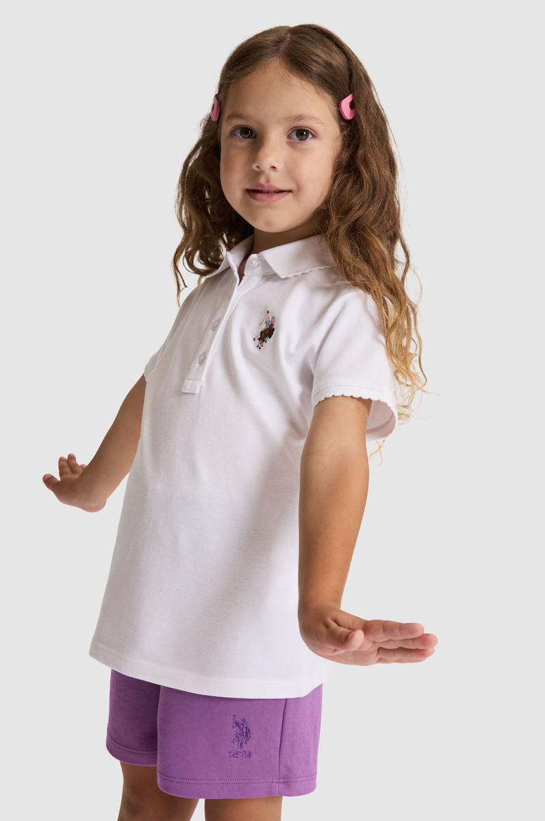 Kız Çocuk Beyaz Polo Yaka Basic Tişört