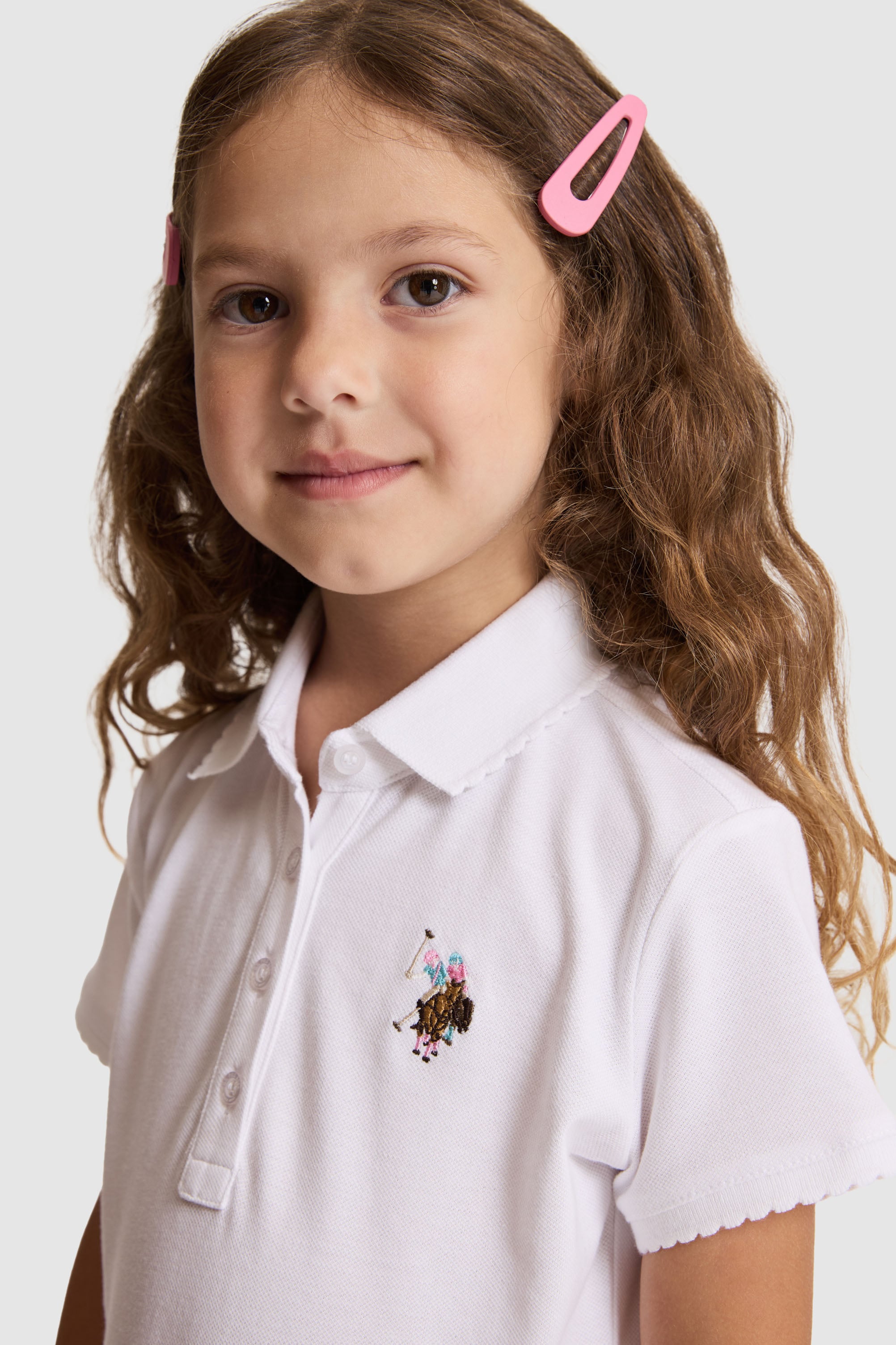 Kız Çocuk Beyaz Polo Yaka Basic Tişört - 50325592008
