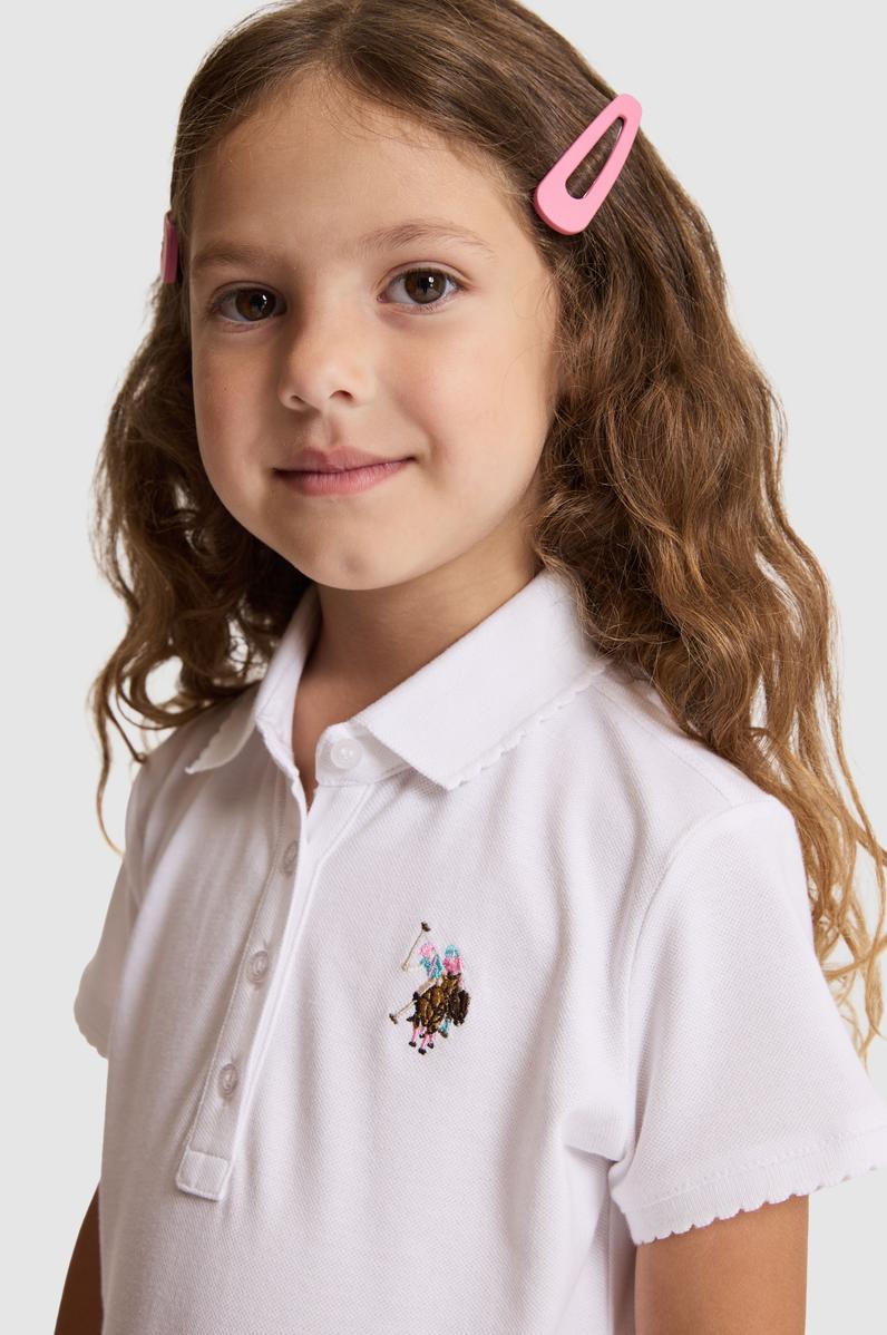 Kız Çocuk Beyaz Polo Yaka Basic Tişört