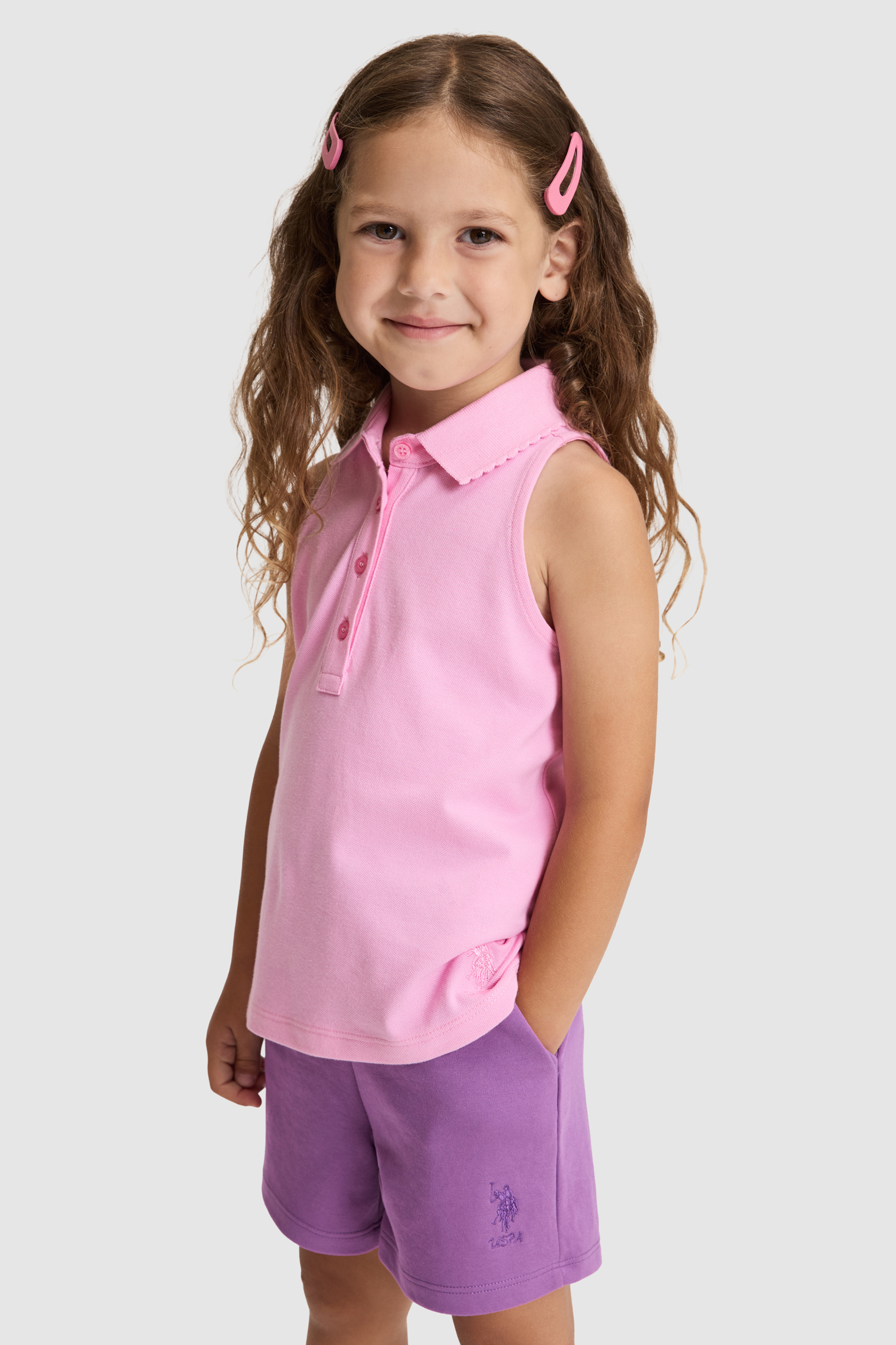 Kız Çocuk Açık Pembe Polo Yaka Tişört - 50325660028