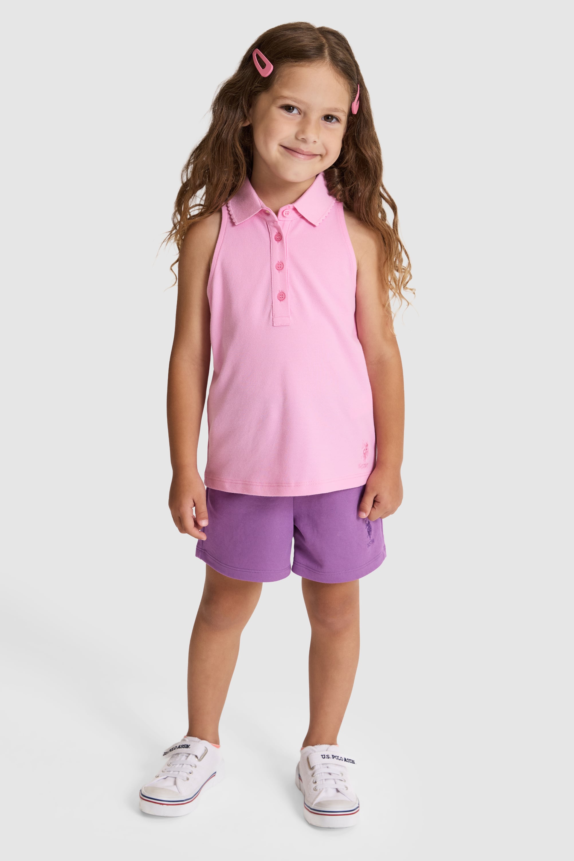 Kız Çocuk Açık Pembe Polo Yaka Tişört - Image 4