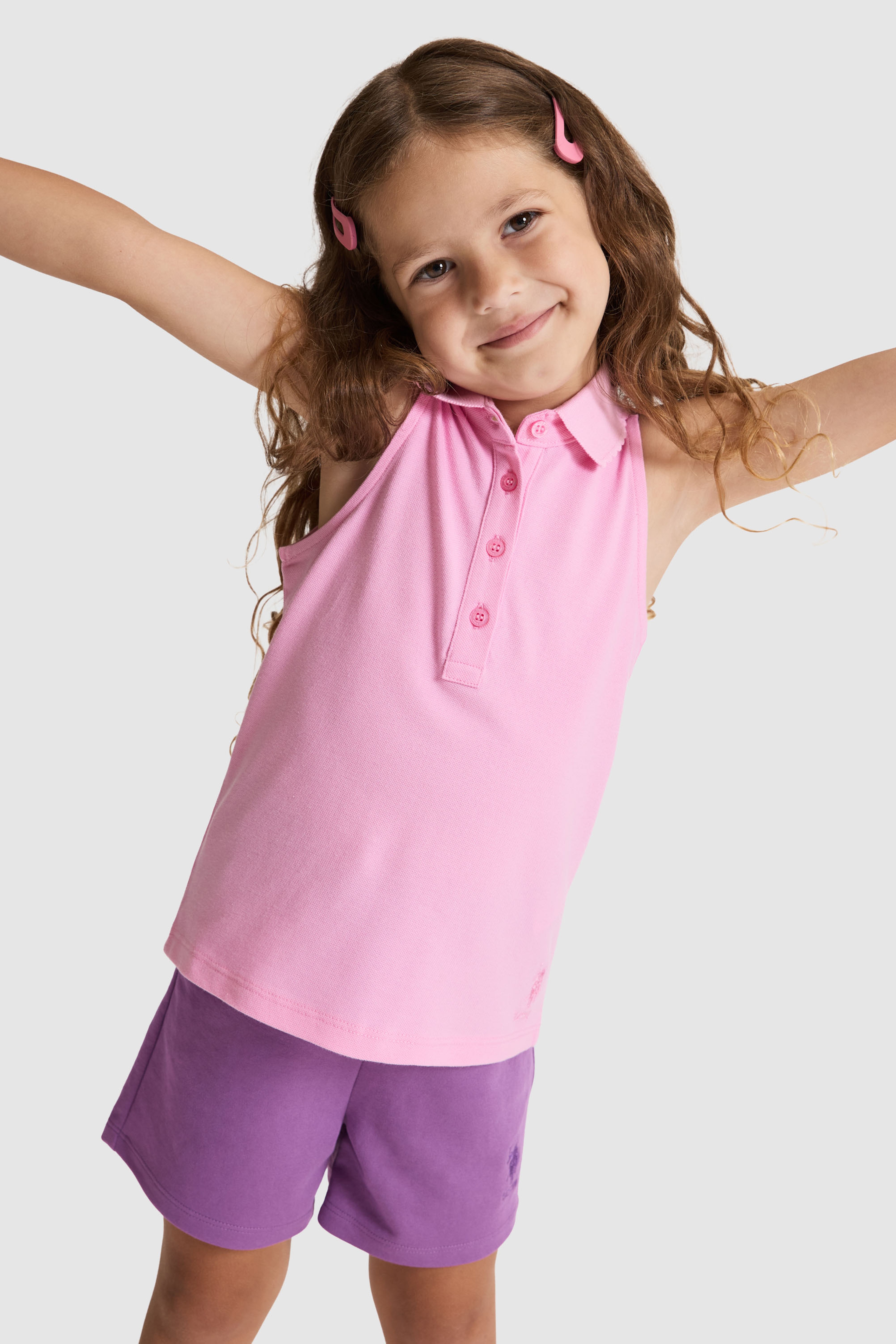 Kız Çocuk Açık Pembe Polo Yaka Tişört