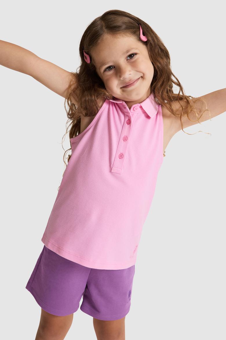 Kız Çocuk Açık Pembe Polo Yaka Tişört