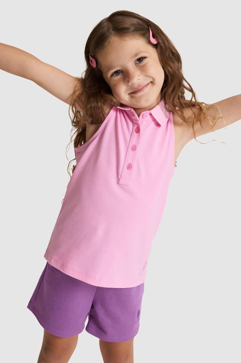Kız Çocuk Açık Pembe Polo Yaka Tişört