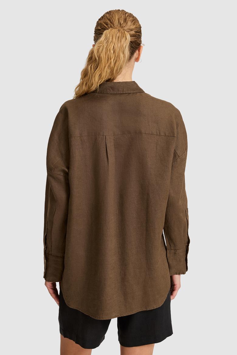 Kadın Kahverengi Uzun Kollu Gömlek - 50320121116