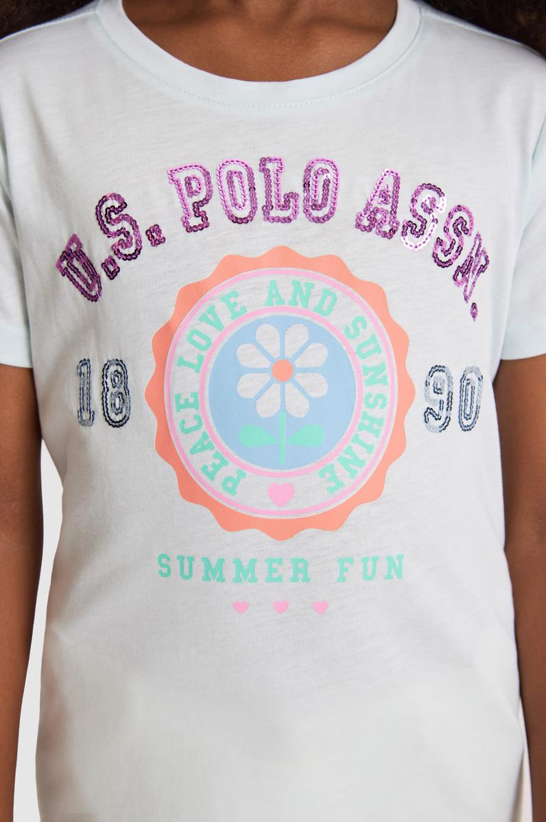 Kız Çocuk Su Yeşili Bisiklet Yaka Tişört