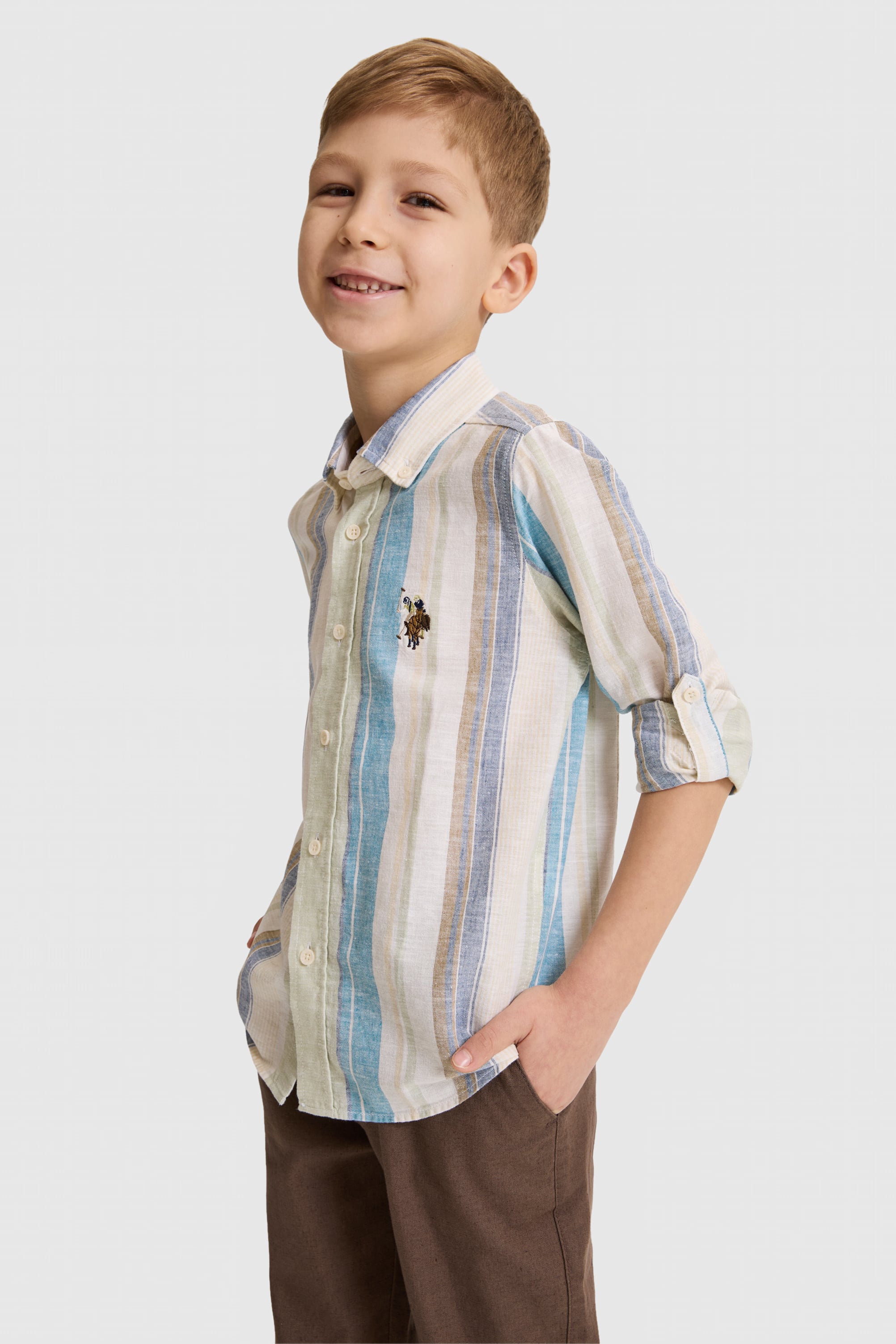 Erkek Çocuk Yeşil Uzun Kollu Gömlek - Image 3