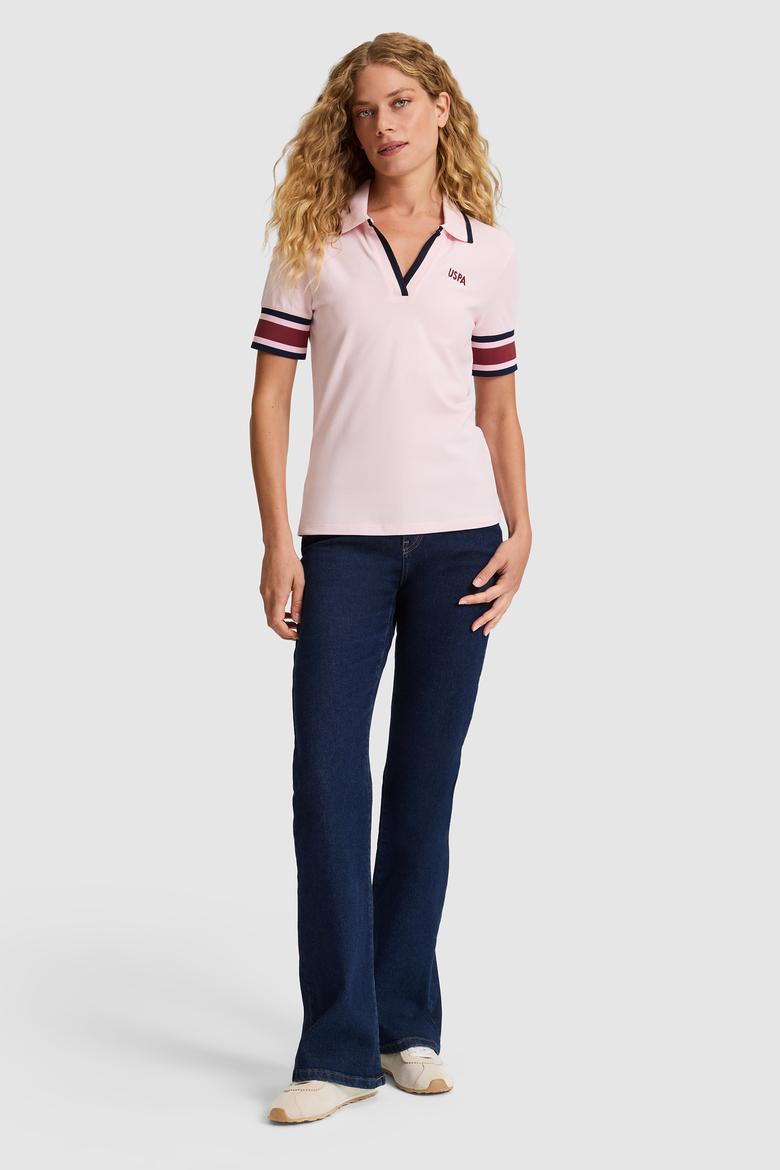 Kadın Açık Pembe Polo Yaka Tişört - 50323543034