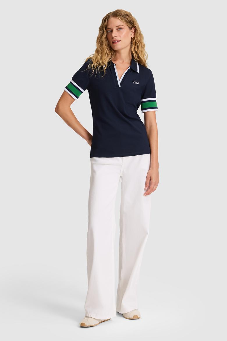 Kadın Lacivert Polo Yaka Tişört - 50323543021