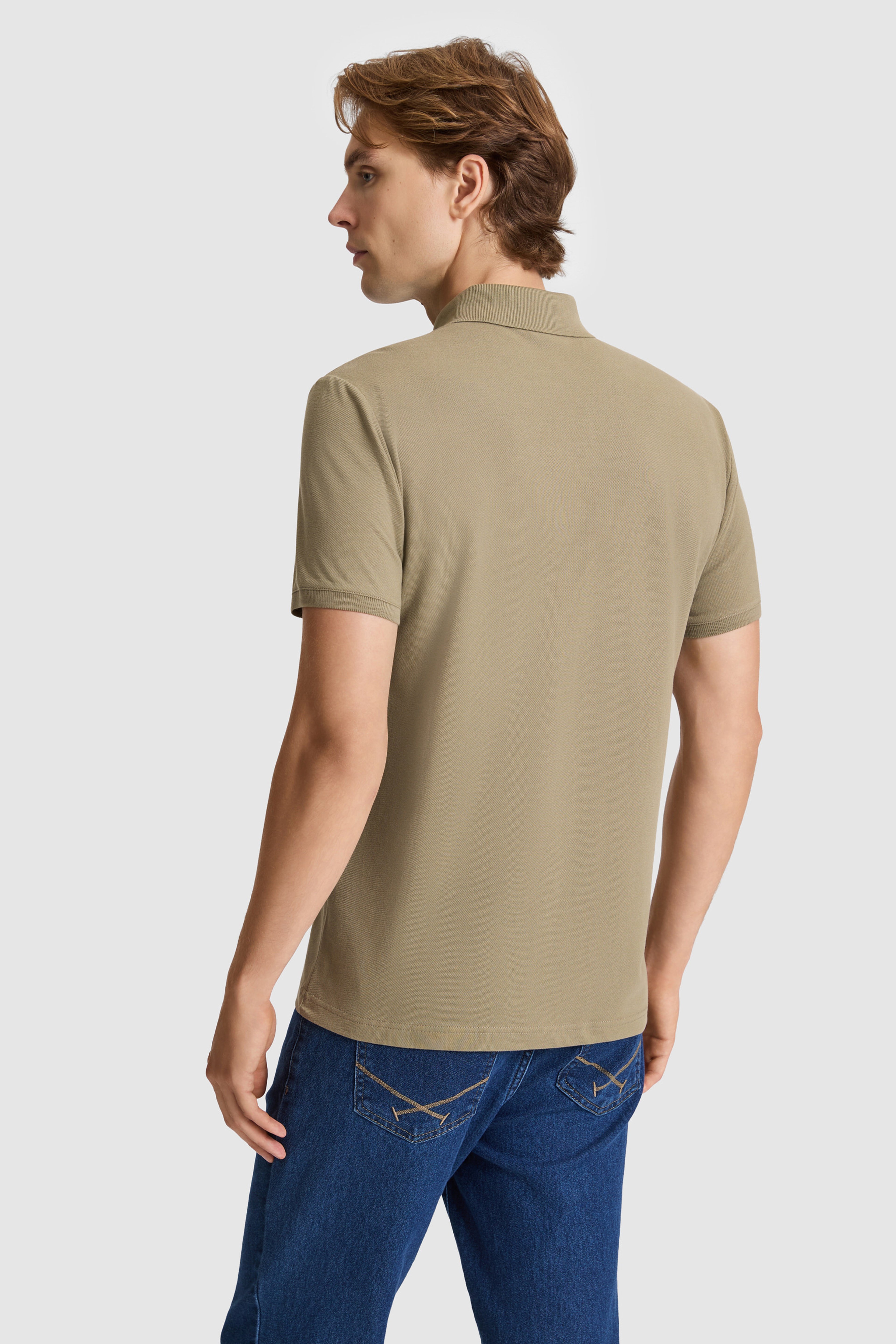 Erkek Haki Slim Fit Polo Yaka Basic Tişört