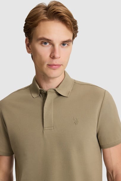 Erkek Haki Slim Fit Polo Yaka Basic Tişört