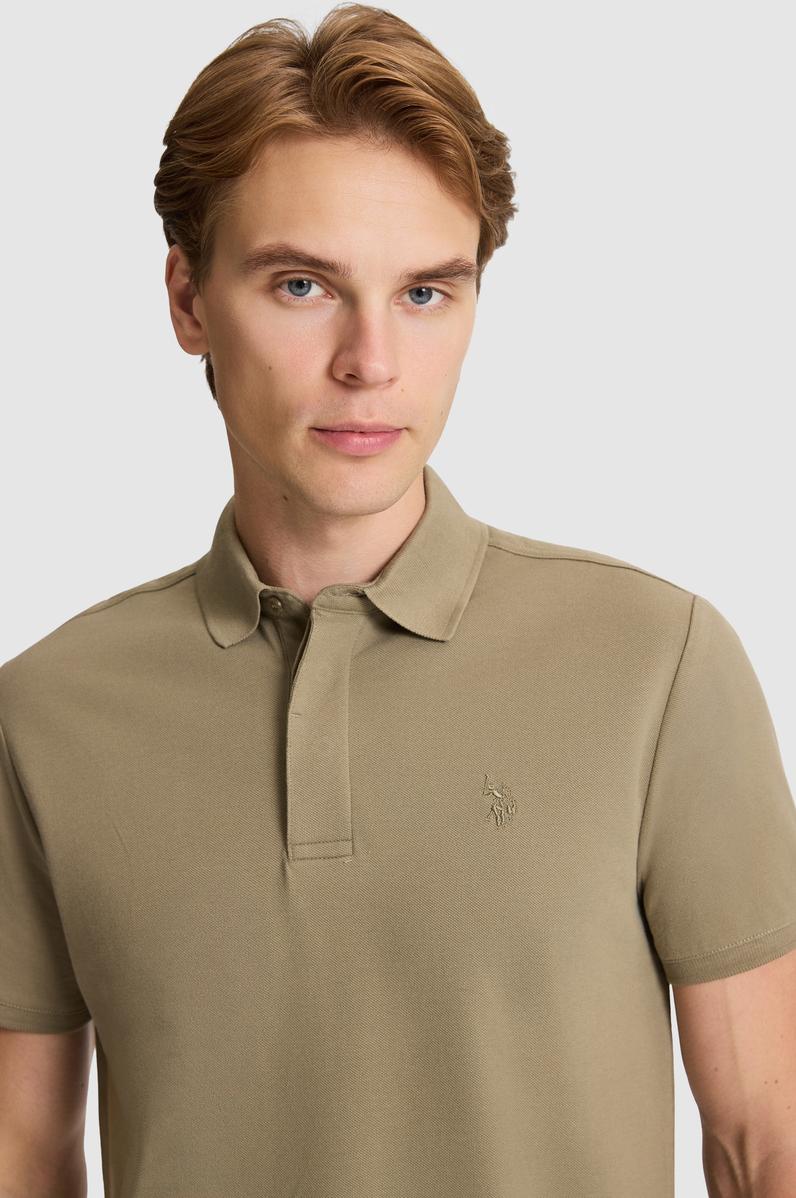 Erkek Haki Slim Fit Polo Yaka Basic Tişört