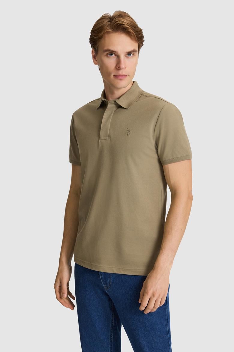 Erkek Haki Slim Fit Polo Yaka Basic Tişört