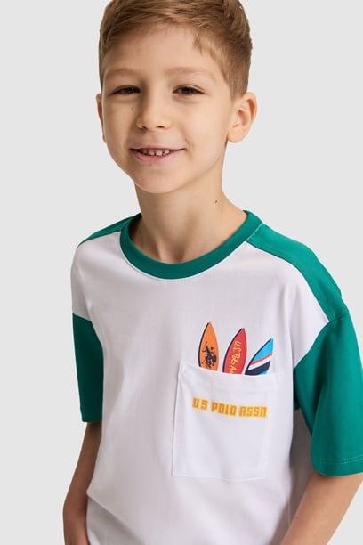 Erkek Çocuk Beyaz Bisiklet Yaka Tişört