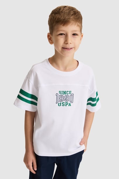 Erkek Çocuk Beyaz Bisiklet Yaka Tişört
