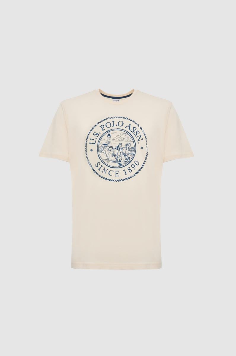 Erkek Krem Regular Fit Bisiklet YakaTişört