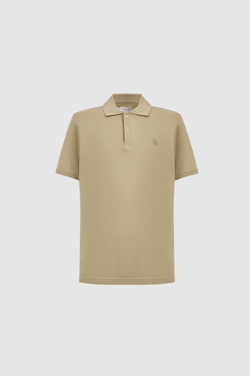 Erkek Açık Haki Regular Fit Polo Yaka Basic Tişört