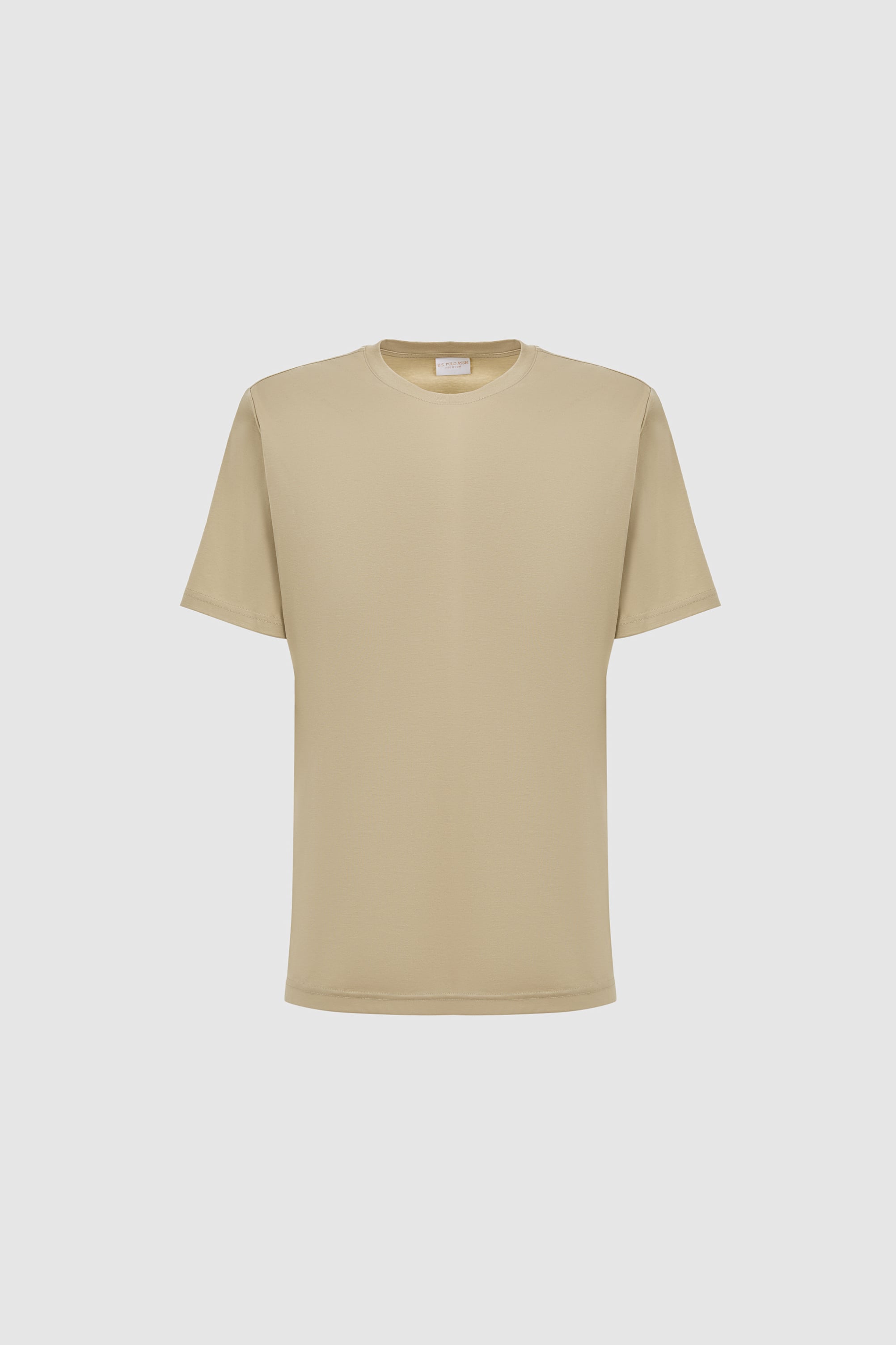 Erkek Açık Haki Regular Fit Bisiklet Yaka Basic Tişört - 50324943057