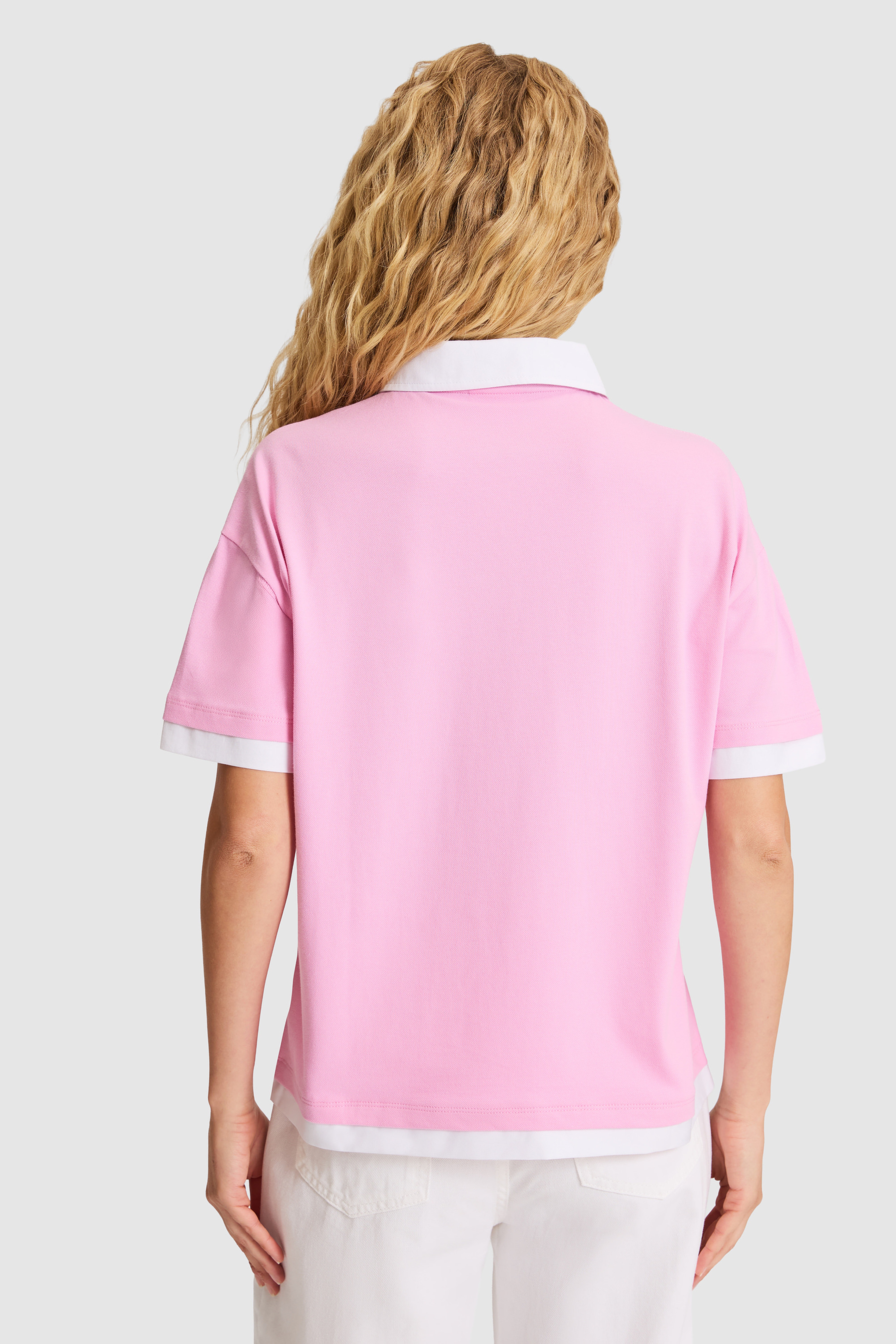 Kadın Pembe Polo Yaka Tişört - Image 5