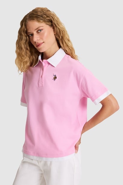 Kadın Pembe Polo Yaka Tişört