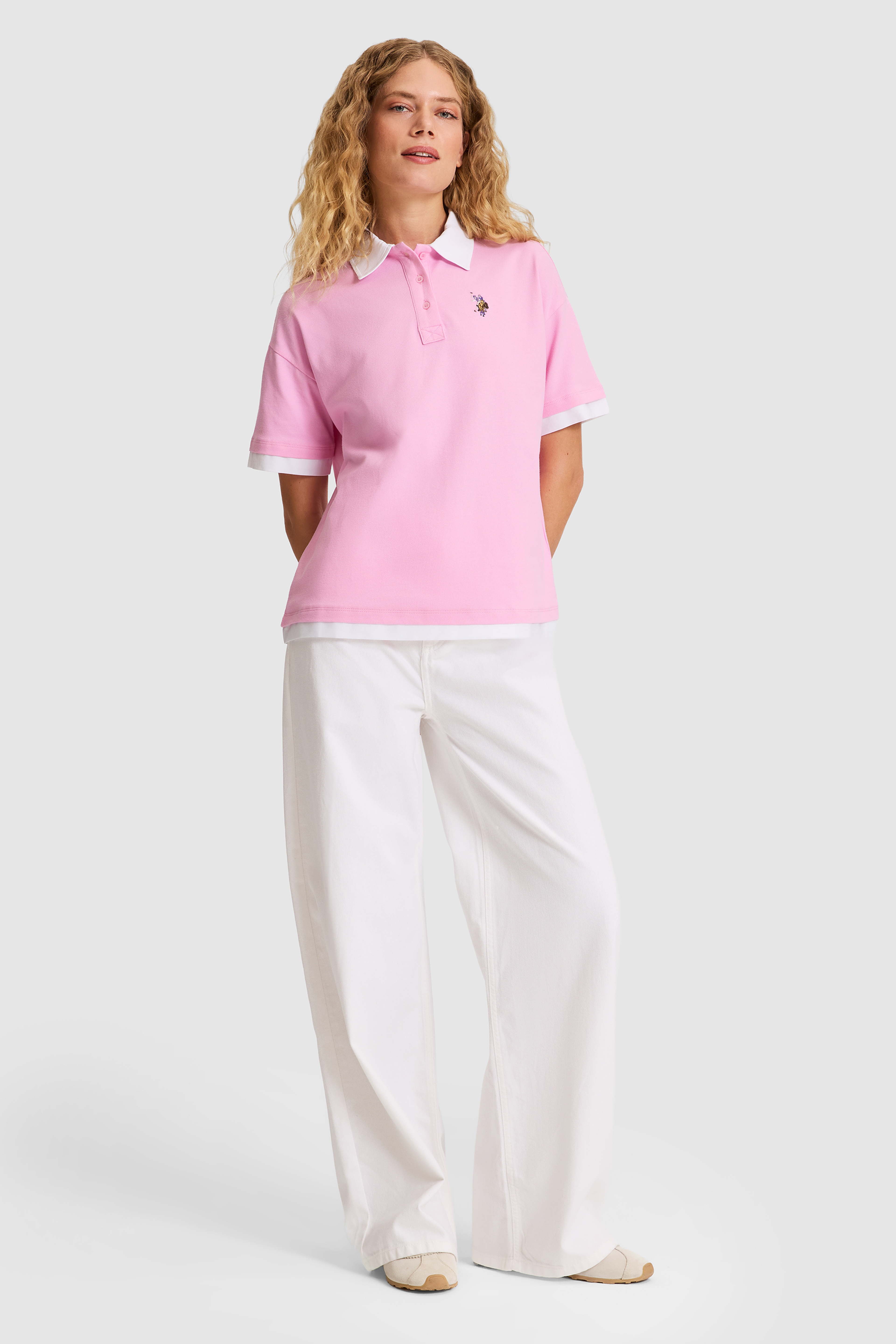Kadın Pembe Polo Yaka Tişört - Image 4