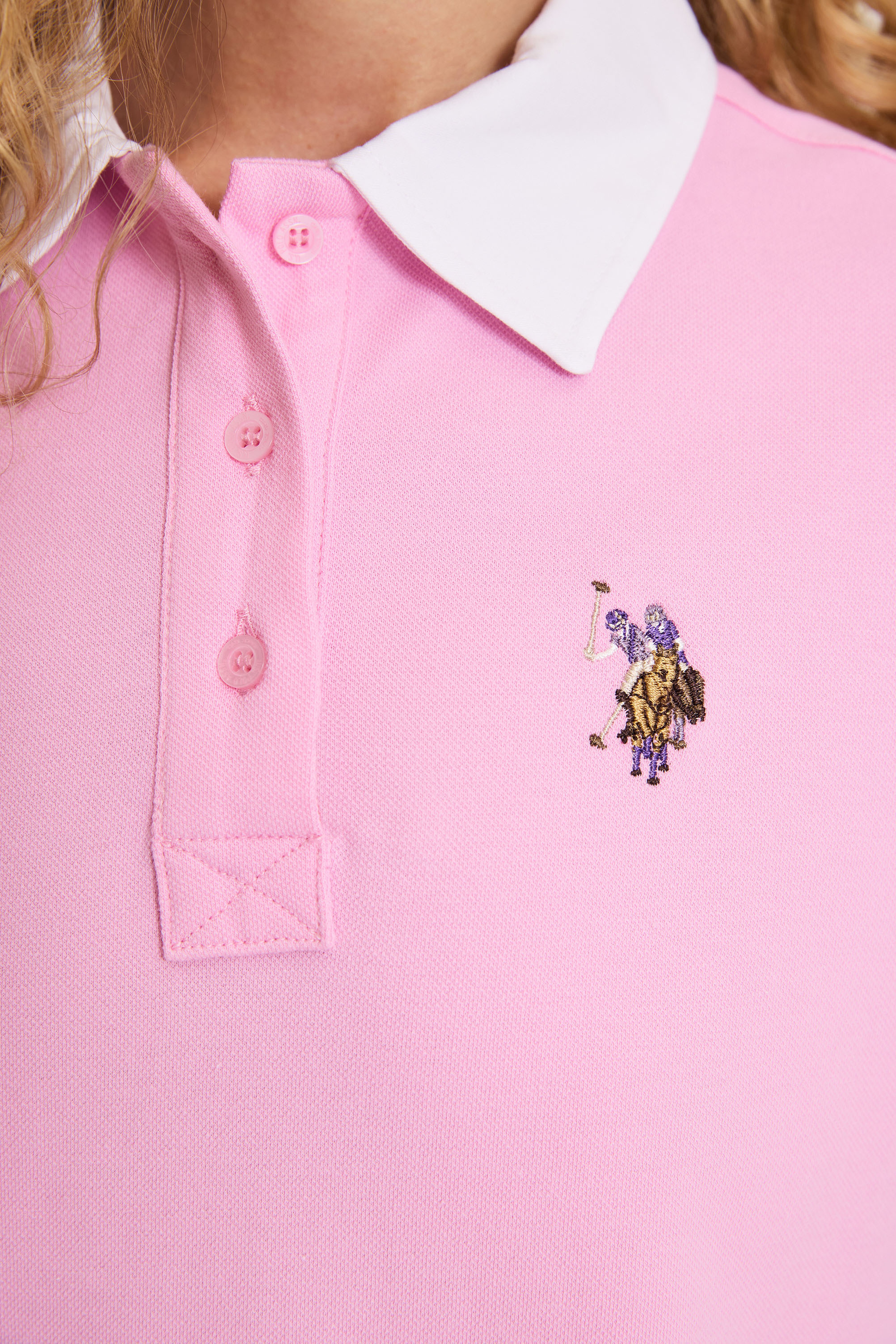 Kadın Pembe Polo Yaka Tişört - Image 6