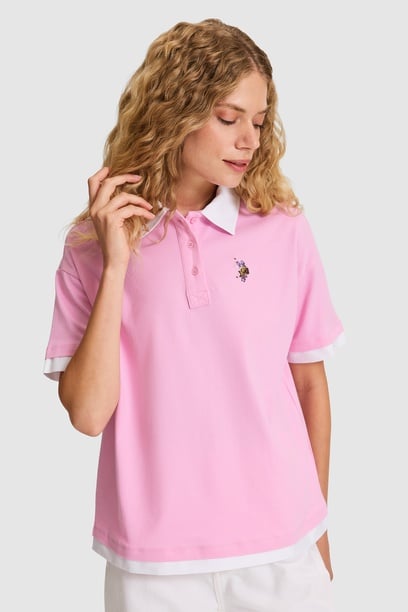 Kadın Pembe Polo Yaka Tişört