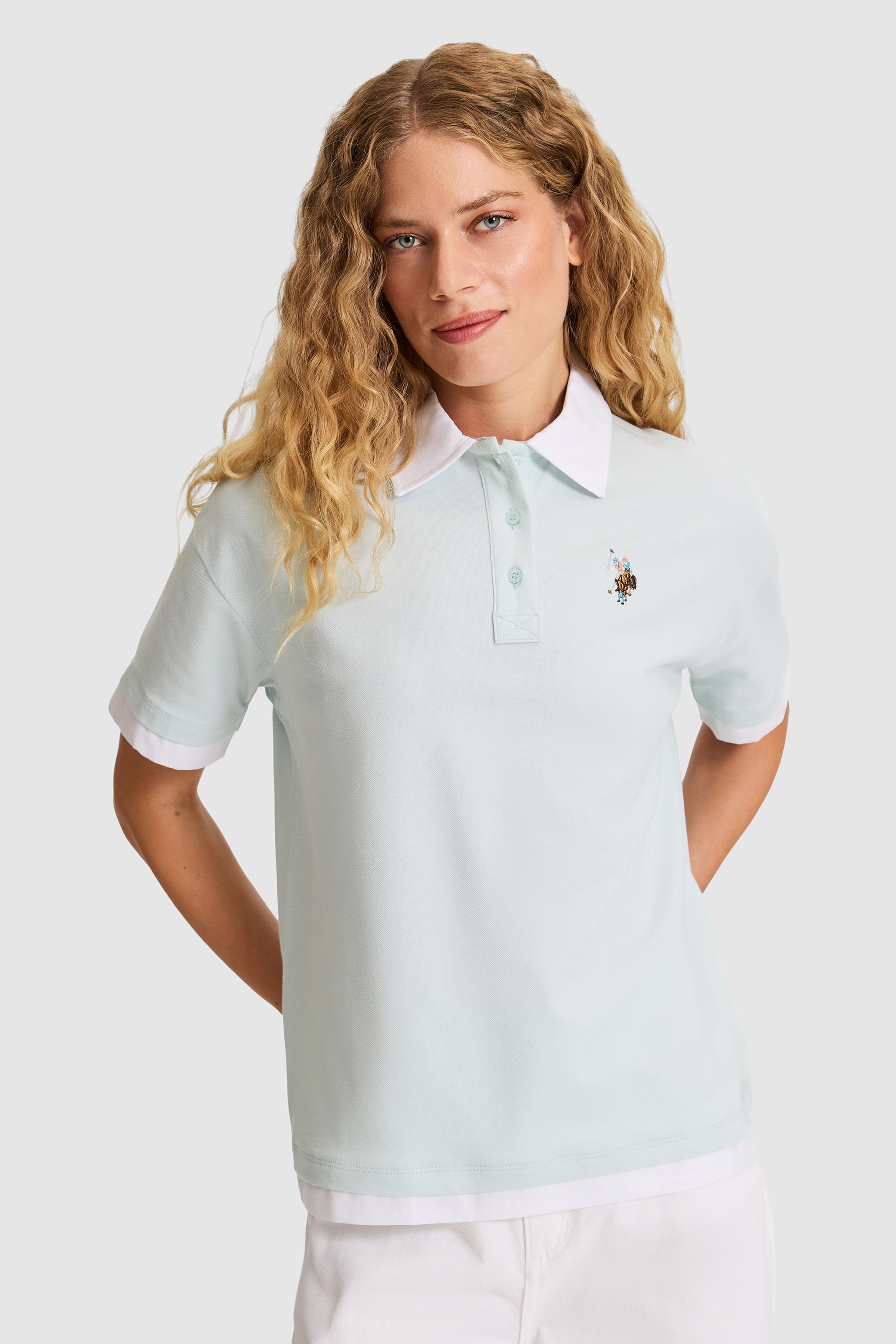 Kadın Su Yeşili Polo Yaka Tişört - Image 1