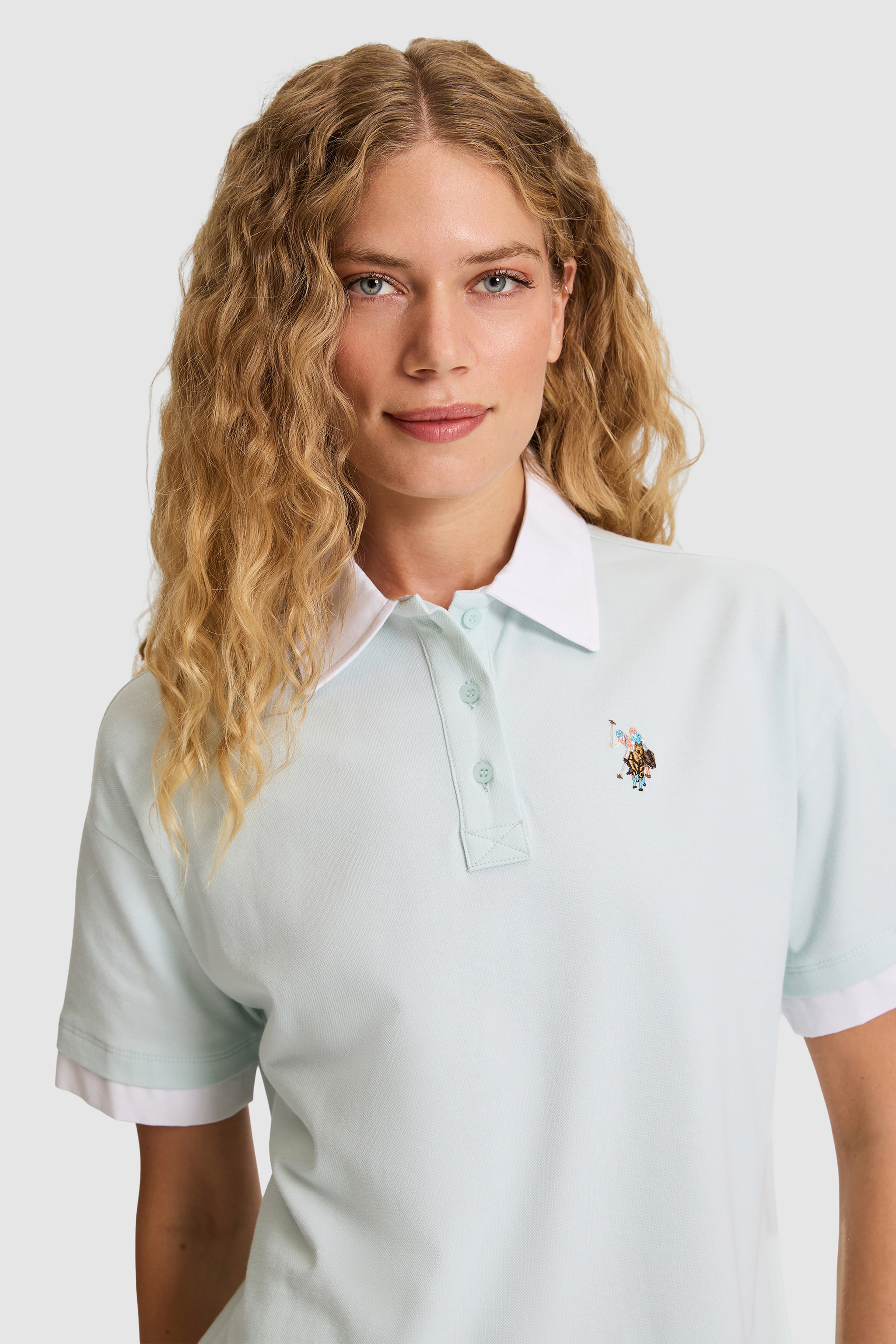 Kadın Su Yeşili Polo Yaka Tişört - Image 2