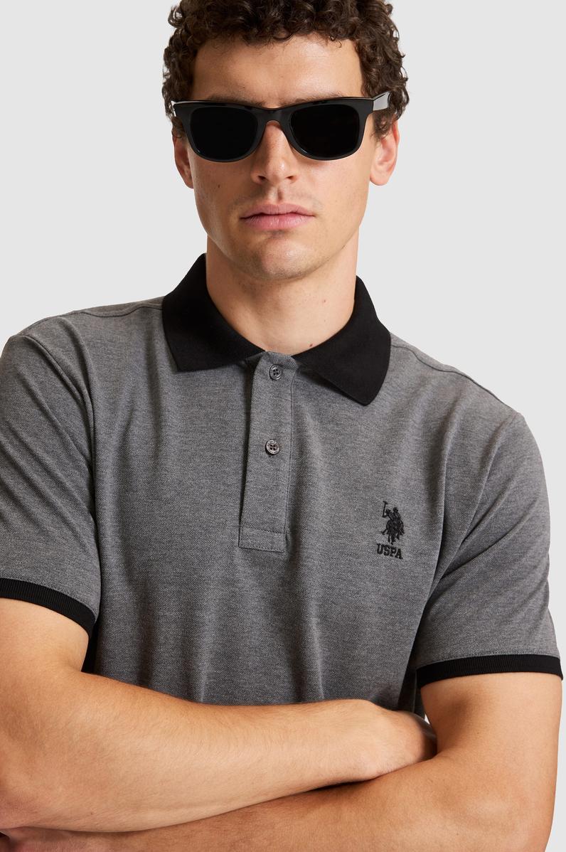 Erkek Antrasit Melanj Regular Fit Polo Yaka Basic Tişört