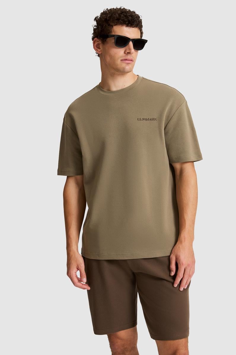 Erkek Haki Comfort Fit Bisiklet Yaka Tişört