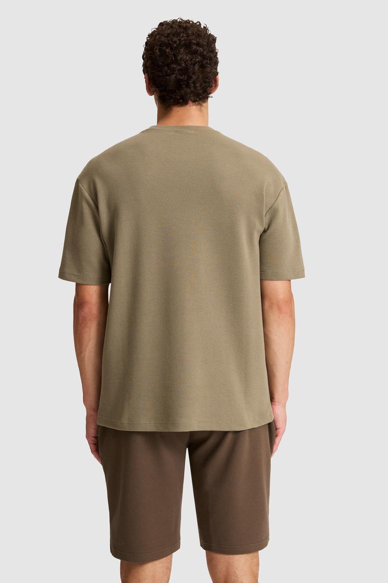 Erkek Haki Comfort Fit Bisiklet Yaka Tişört - 50326950009
